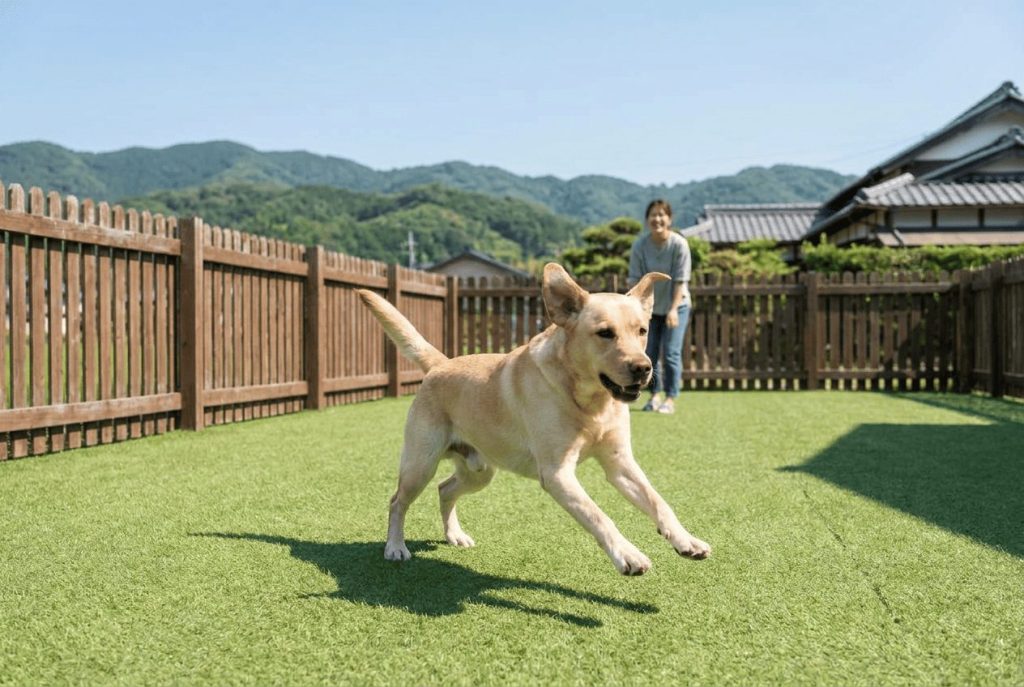 兵庫 播磨の広い庭で走る大型犬