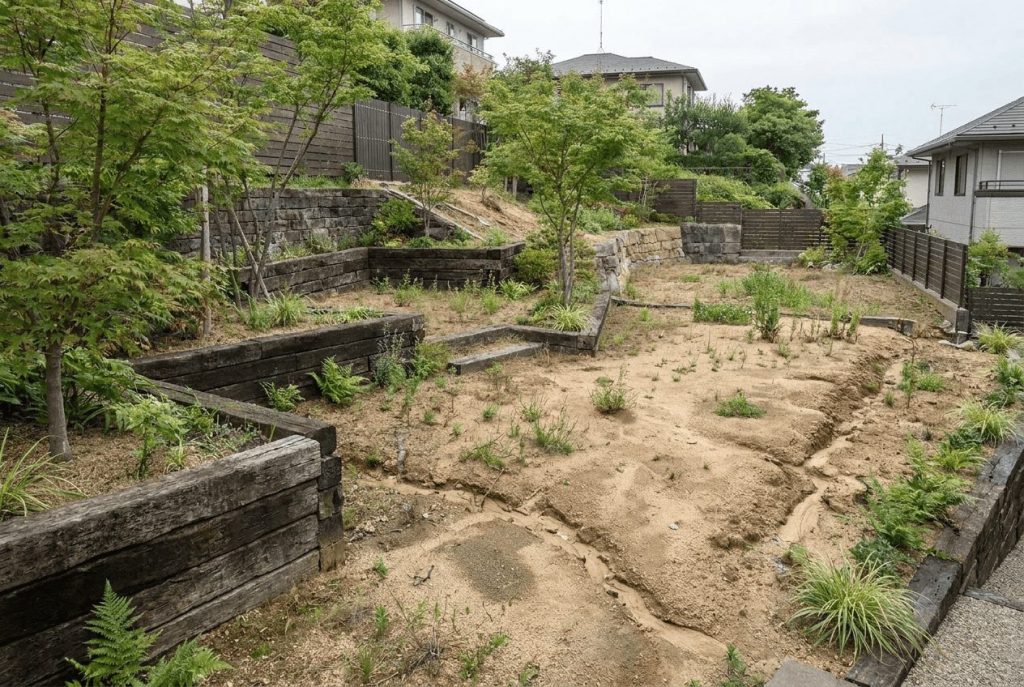 兵庫の傾斜地 ドッグラン施工前
