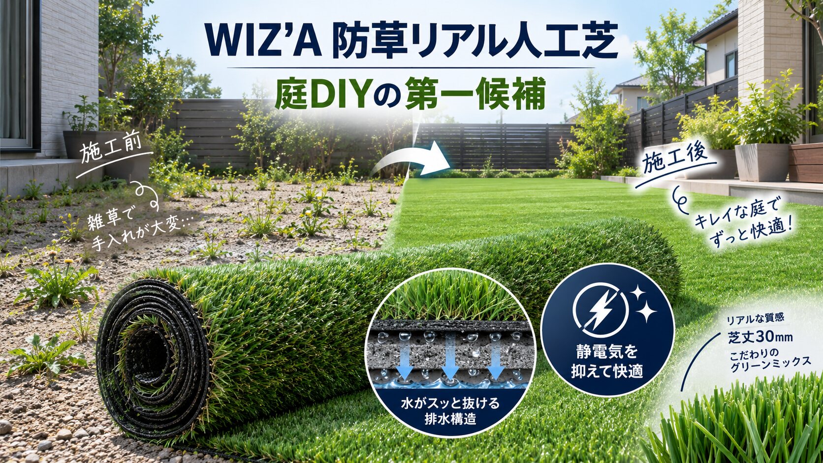 WIZ'A 防草リアル人工芝30mm