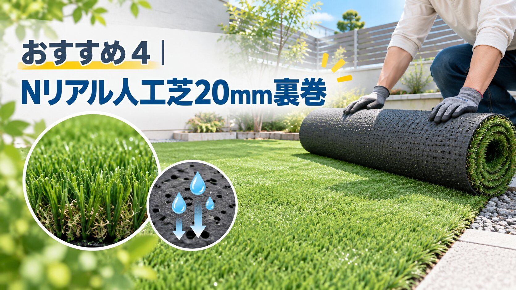 おすすめ4｜Nリアル人工芝20mm裏巻 1m×5m