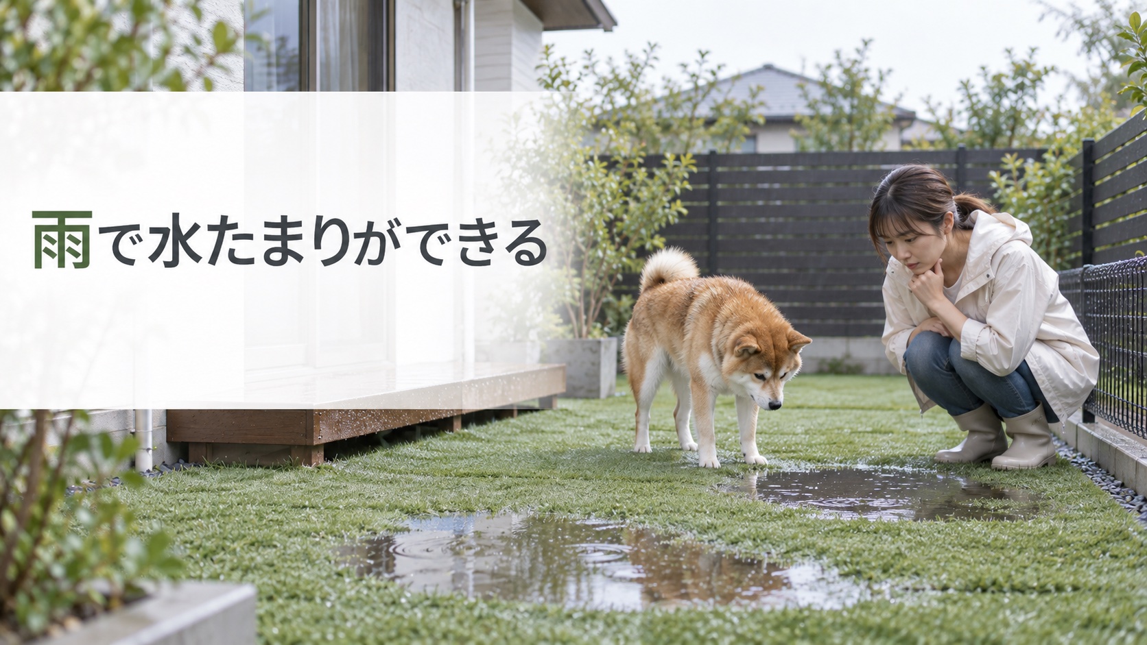 【失敗6】雨が降ると人工芝に水たまりができる