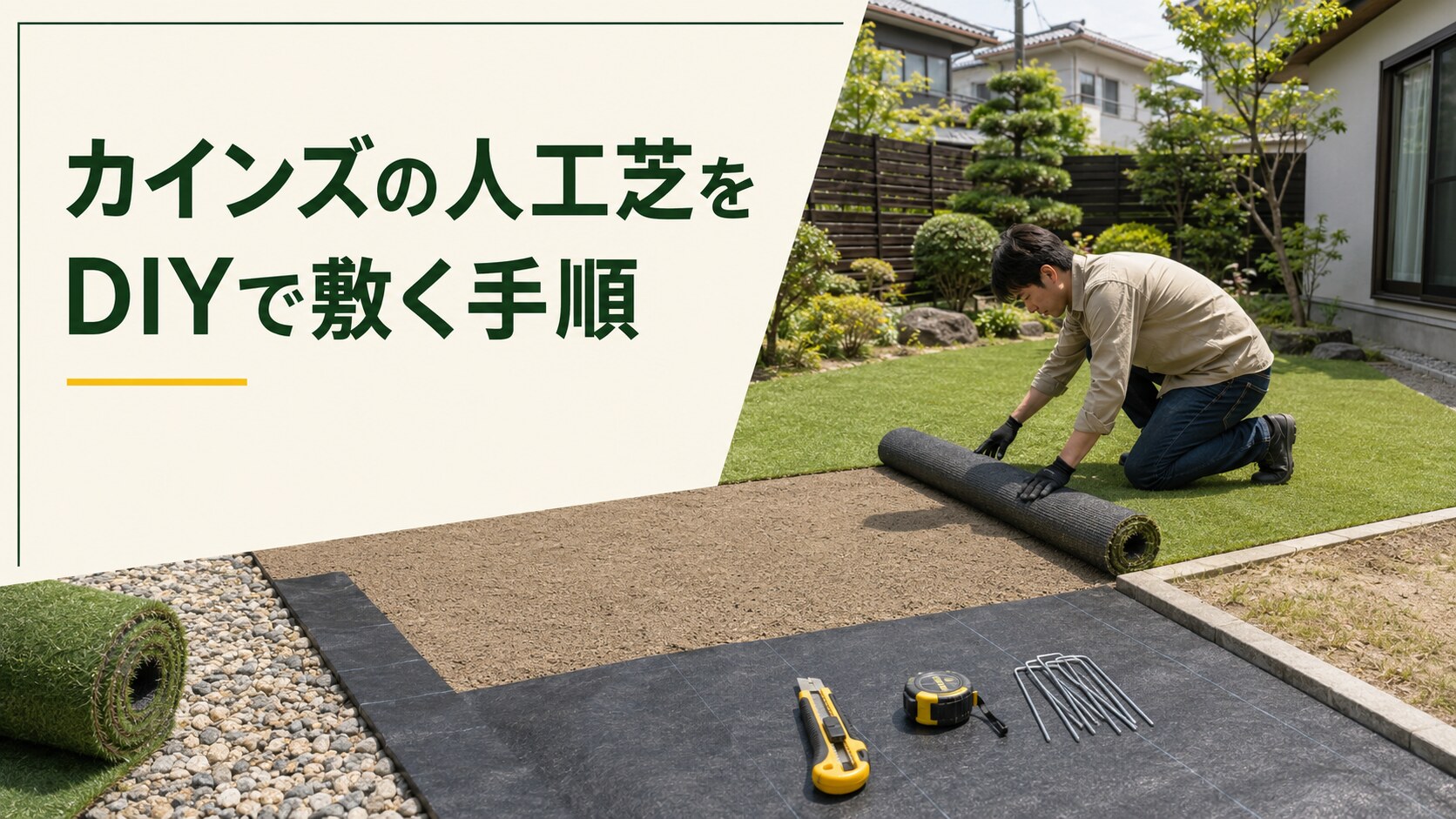 カインズ人工芝のDIY施工手順