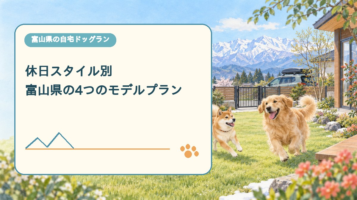 休日スタイル別 富山県の4つのモデルプランを表現した可愛い富山県ドッグラン画像