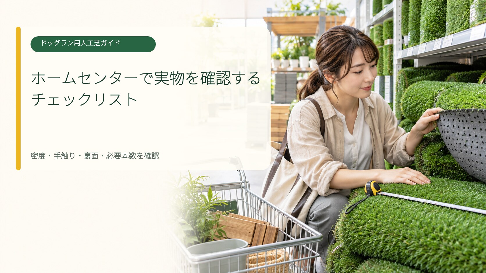 ホームセンター店頭で人工芝を確認するチェックリスト