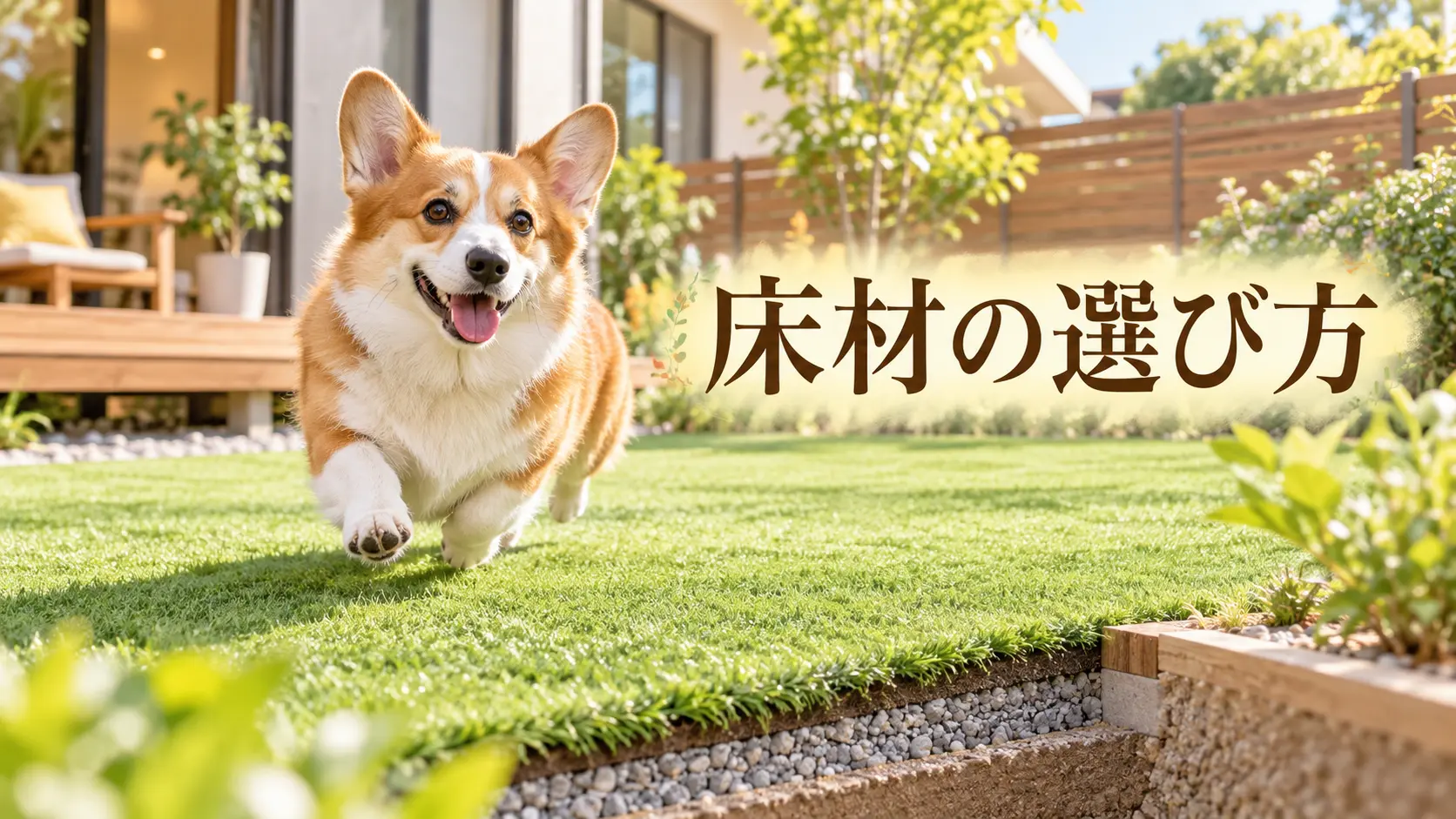 安定した人工芝の床を走るコーギー