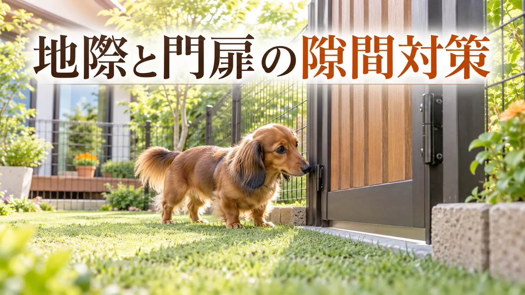 門扉の下端と地際の隙間を確認するミニチュアダックスフンド