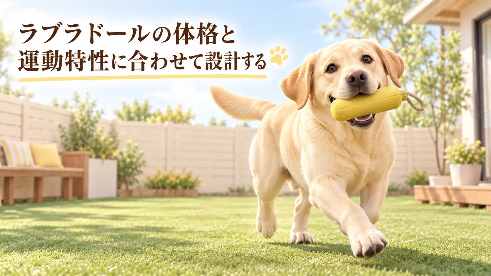 芝生の庭で過ごすラブラドール