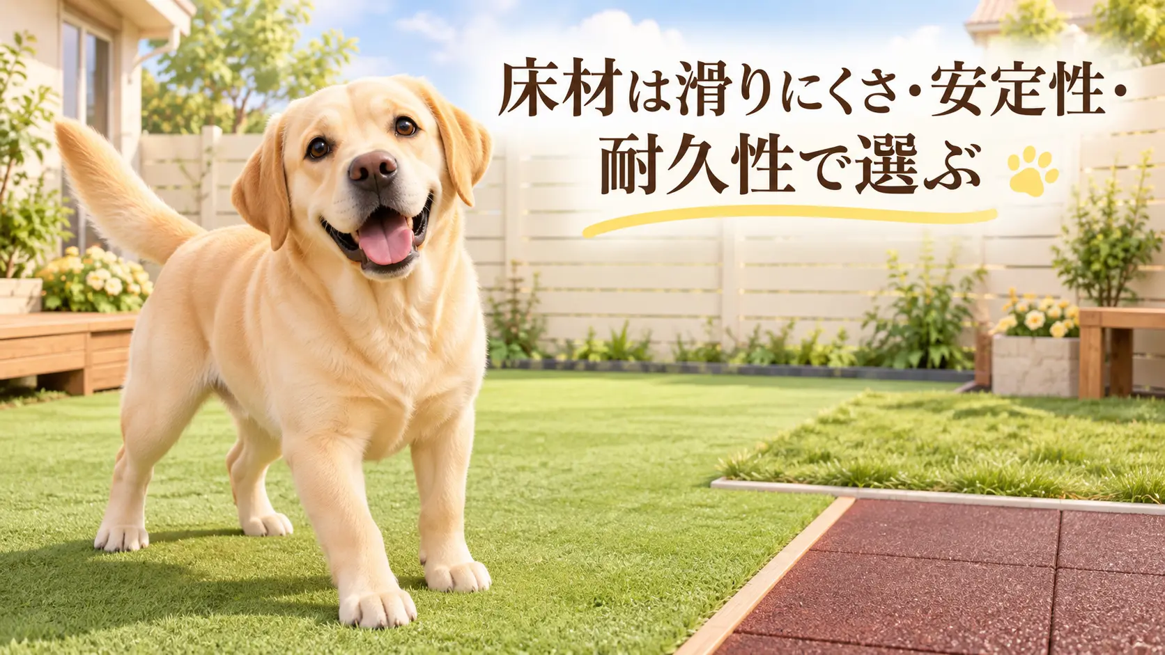 人工芝の走行面にいるラブラドール